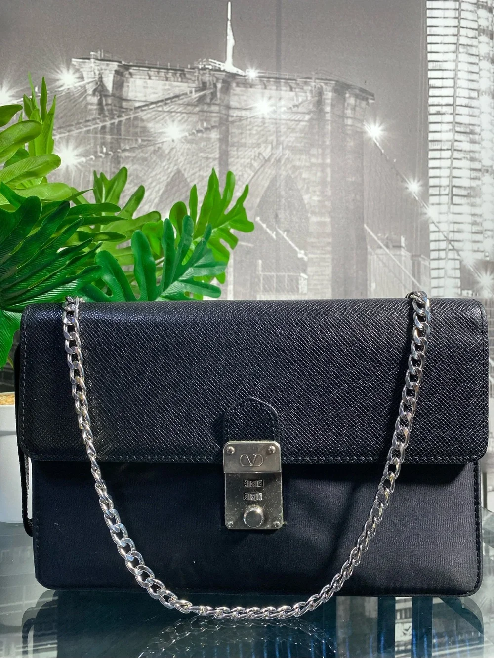 Authentic VALENTINO Black Leather and Nylon Bag